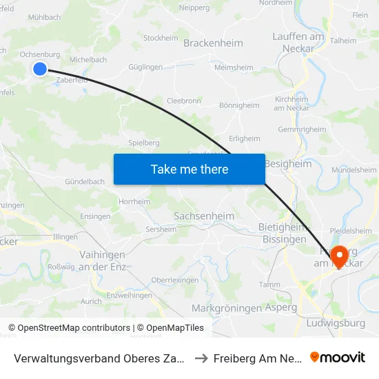 Verwaltungsverband Oberes Zabergäu to Freiberg Am Neckar map