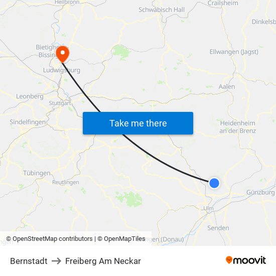 Bernstadt to Freiberg Am Neckar map