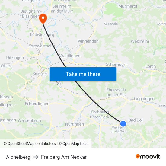 Aichelberg to Freiberg Am Neckar map
