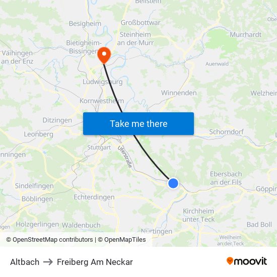 Altbach to Freiberg Am Neckar map