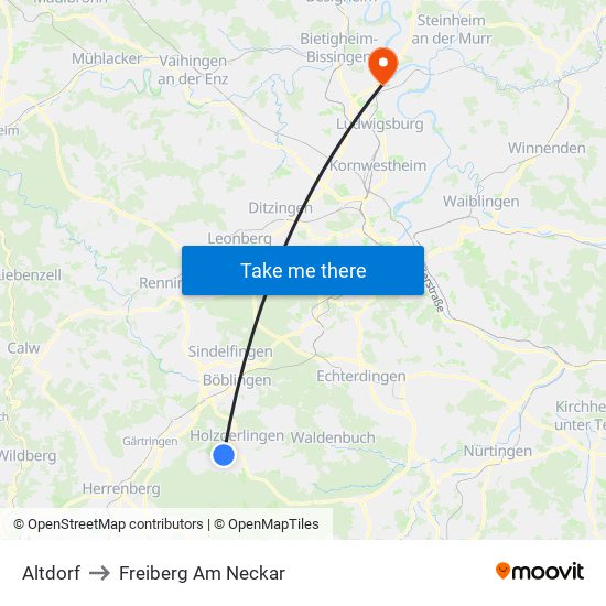 Altdorf to Freiberg Am Neckar map