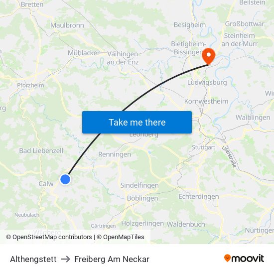 Althengstett to Freiberg Am Neckar map