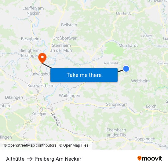 Althütte to Freiberg Am Neckar map