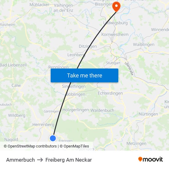 Ammerbuch to Freiberg Am Neckar map