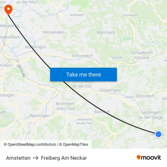 Amstetten to Freiberg Am Neckar map