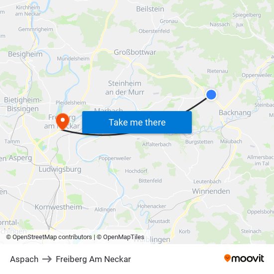 Aspach to Freiberg Am Neckar map