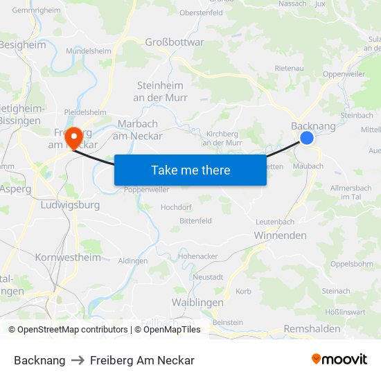 Backnang to Freiberg Am Neckar map