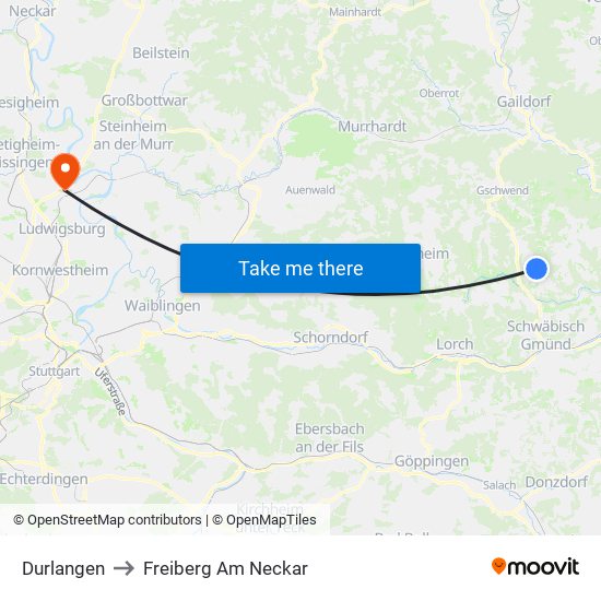 Durlangen to Freiberg Am Neckar map