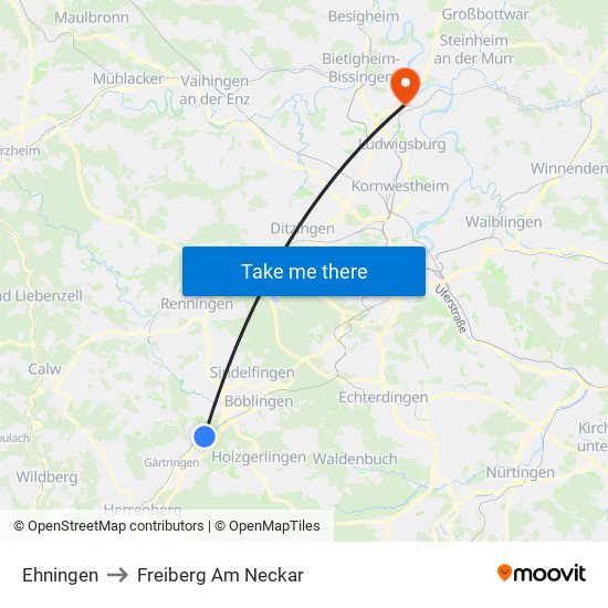 Ehningen to Freiberg Am Neckar map