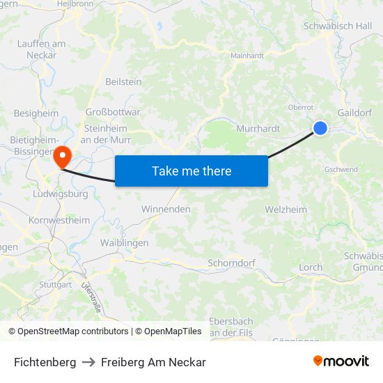 Fichtenberg to Freiberg Am Neckar map
