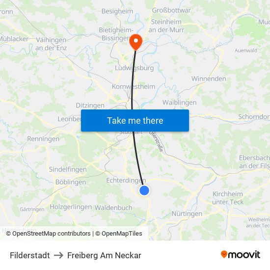 Filderstadt to Freiberg Am Neckar map