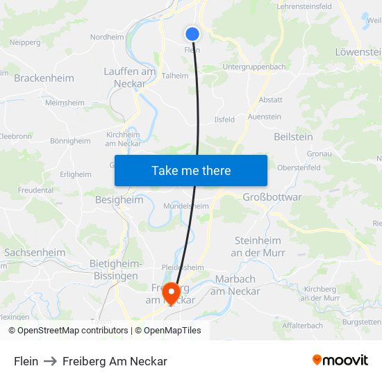 Flein to Freiberg Am Neckar map