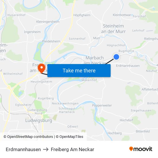 Erdmannhausen to Freiberg Am Neckar map