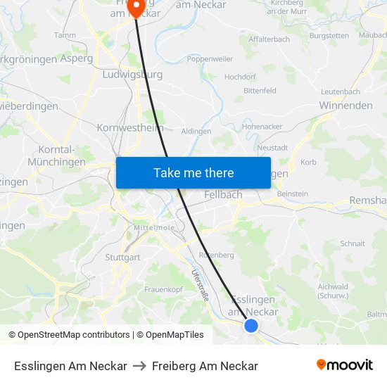 Esslingen Am Neckar to Freiberg Am Neckar map