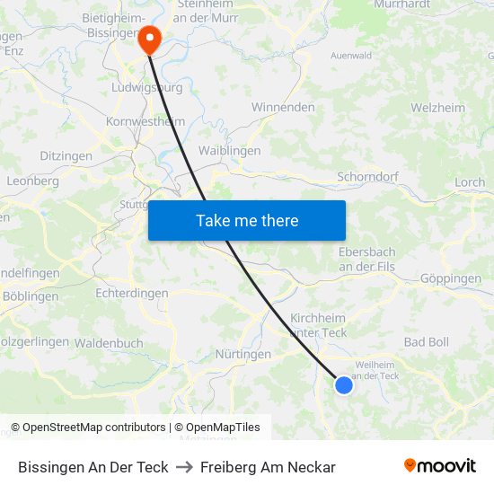 Bissingen An Der Teck to Freiberg Am Neckar map