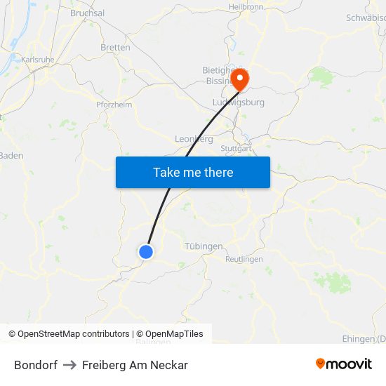 Bondorf to Freiberg Am Neckar map