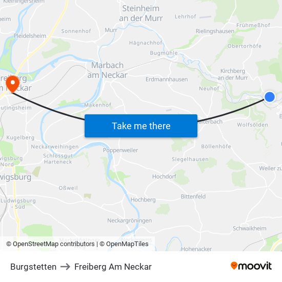 Burgstetten to Freiberg Am Neckar map