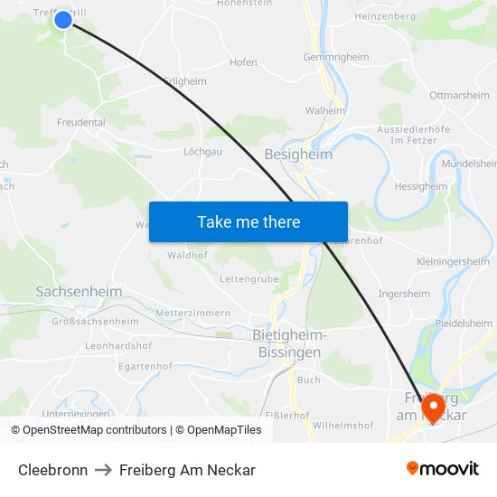 Cleebronn to Freiberg Am Neckar map