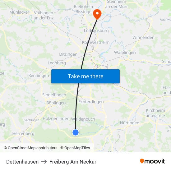 Dettenhausen to Freiberg Am Neckar map