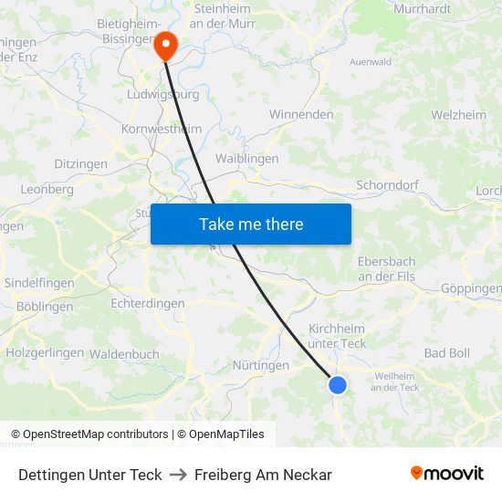 Dettingen Unter Teck to Freiberg Am Neckar map