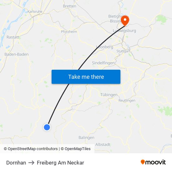 Dornhan to Freiberg Am Neckar map