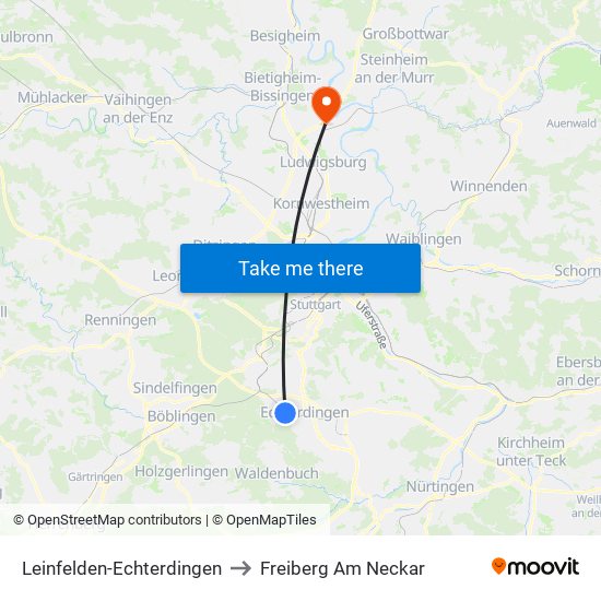 Leinfelden-Echterdingen to Freiberg Am Neckar map