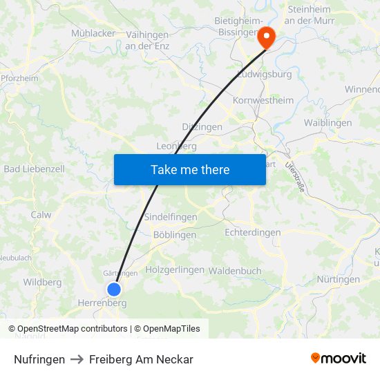 Nufringen to Freiberg Am Neckar map