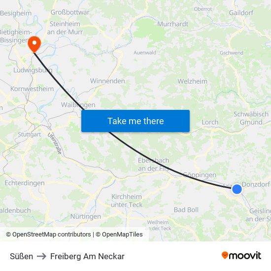 Süßen to Freiberg Am Neckar map