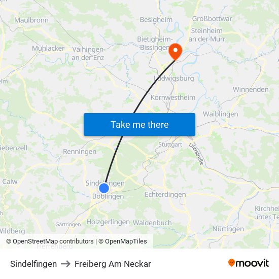 Sindelfingen to Freiberg Am Neckar map