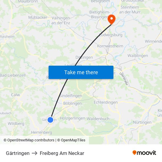 Gärtringen to Freiberg Am Neckar map