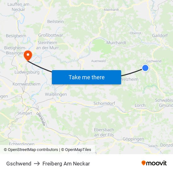 Gschwend to Freiberg Am Neckar map