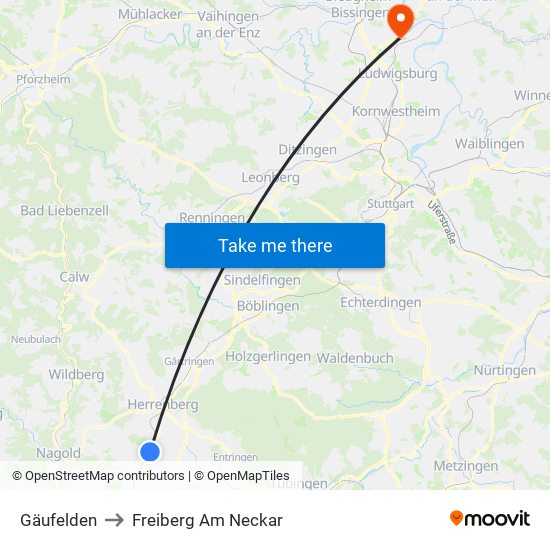 Gäufelden to Freiberg Am Neckar map