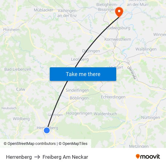 Herrenberg to Freiberg Am Neckar map