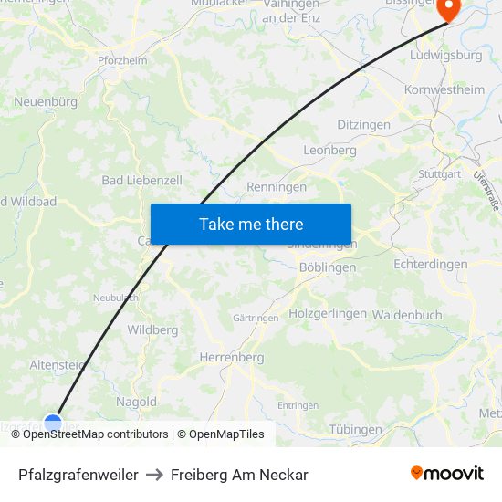 Pfalzgrafenweiler to Freiberg Am Neckar map