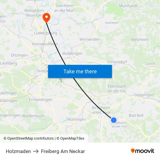 Holzmaden to Freiberg Am Neckar map