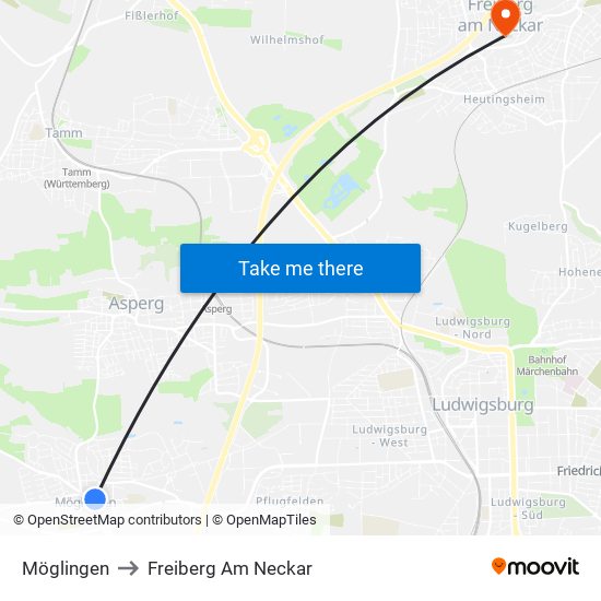 Möglingen to Freiberg Am Neckar map