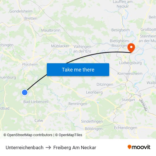 Unterreichenbach to Freiberg Am Neckar map