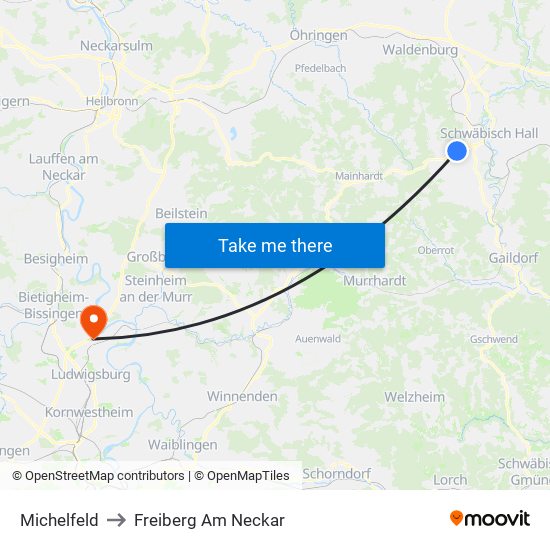 Michelfeld to Freiberg Am Neckar map