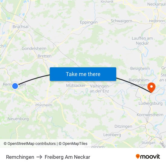 Remchingen to Freiberg Am Neckar map