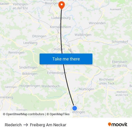 Riederich to Freiberg Am Neckar map