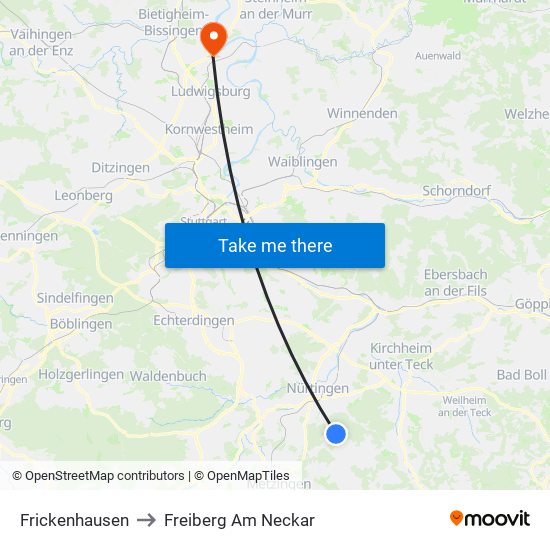 Frickenhausen to Freiberg Am Neckar map