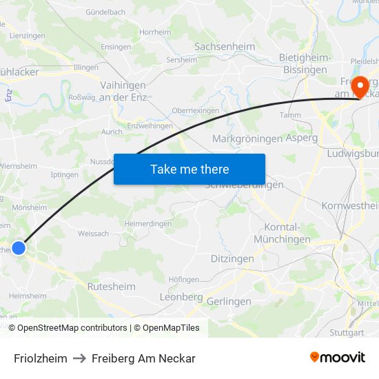 Friolzheim to Freiberg Am Neckar map