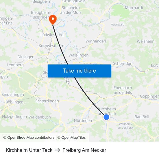 Kirchheim Unter Teck to Freiberg Am Neckar map