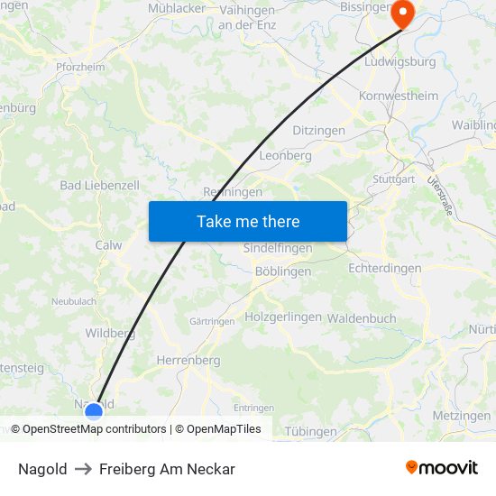 Nagold to Freiberg Am Neckar map