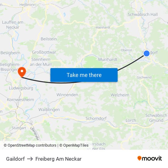 Gaildorf to Freiberg Am Neckar map