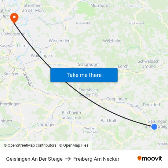 Geislingen An Der Steige to Freiberg Am Neckar map