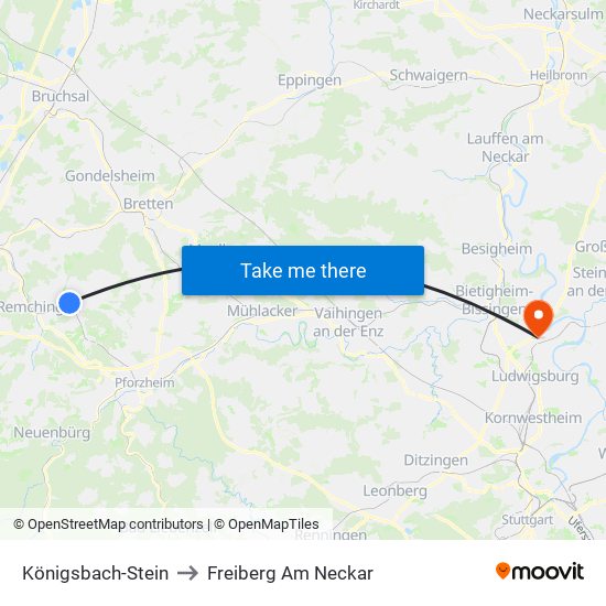 Königsbach-Stein to Freiberg Am Neckar map