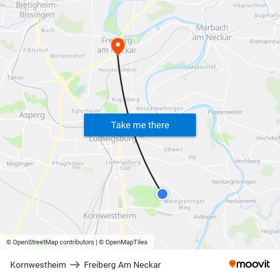 Kornwestheim to Freiberg Am Neckar map