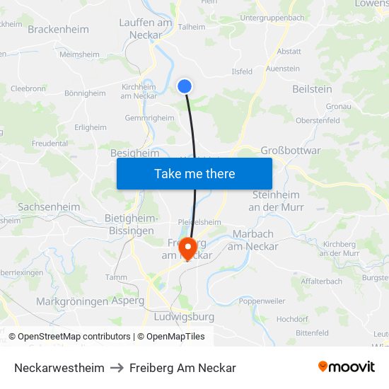 Neckarwestheim to Freiberg Am Neckar map