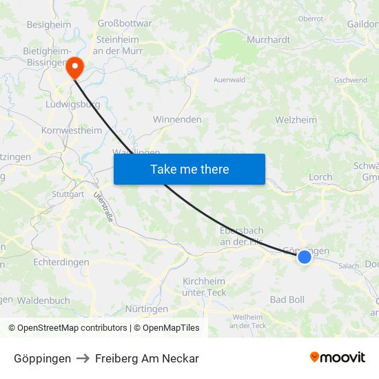 Göppingen to Freiberg Am Neckar map